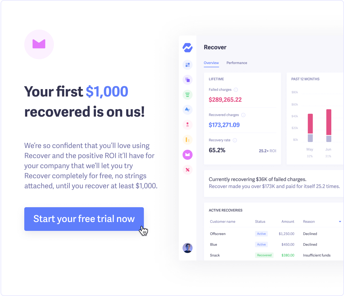 Enable Recover in your Baremetrics dashboard Enable Recover in your Baremetrics dashboard